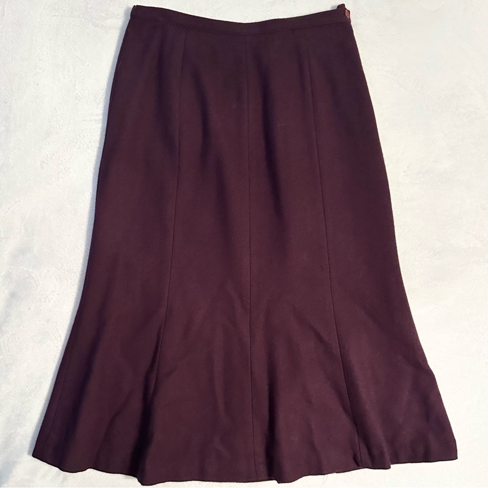 Cantwo Japan Tokyo Wool Mermaid Flare Midi Skirt Womens S 26” waist Burgundy